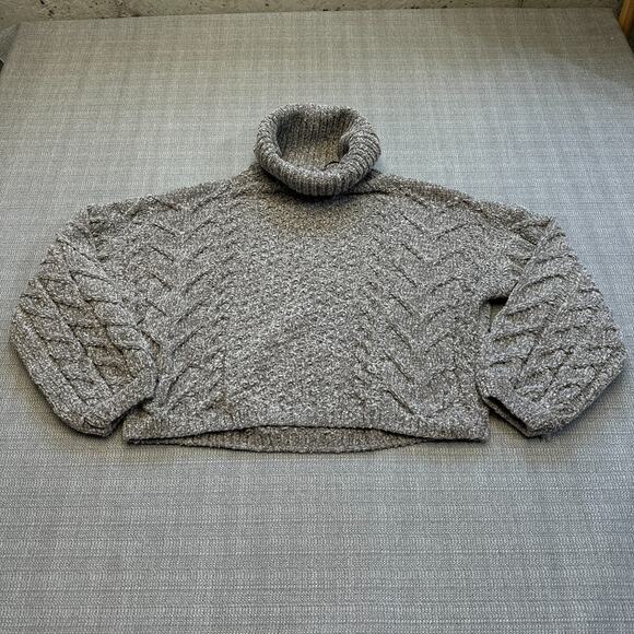 BLANKNYC Chenille Cable Knit‎ Turtleneck Sweater XS Gray Cropped Soft Cozy - Picture 1 of 9